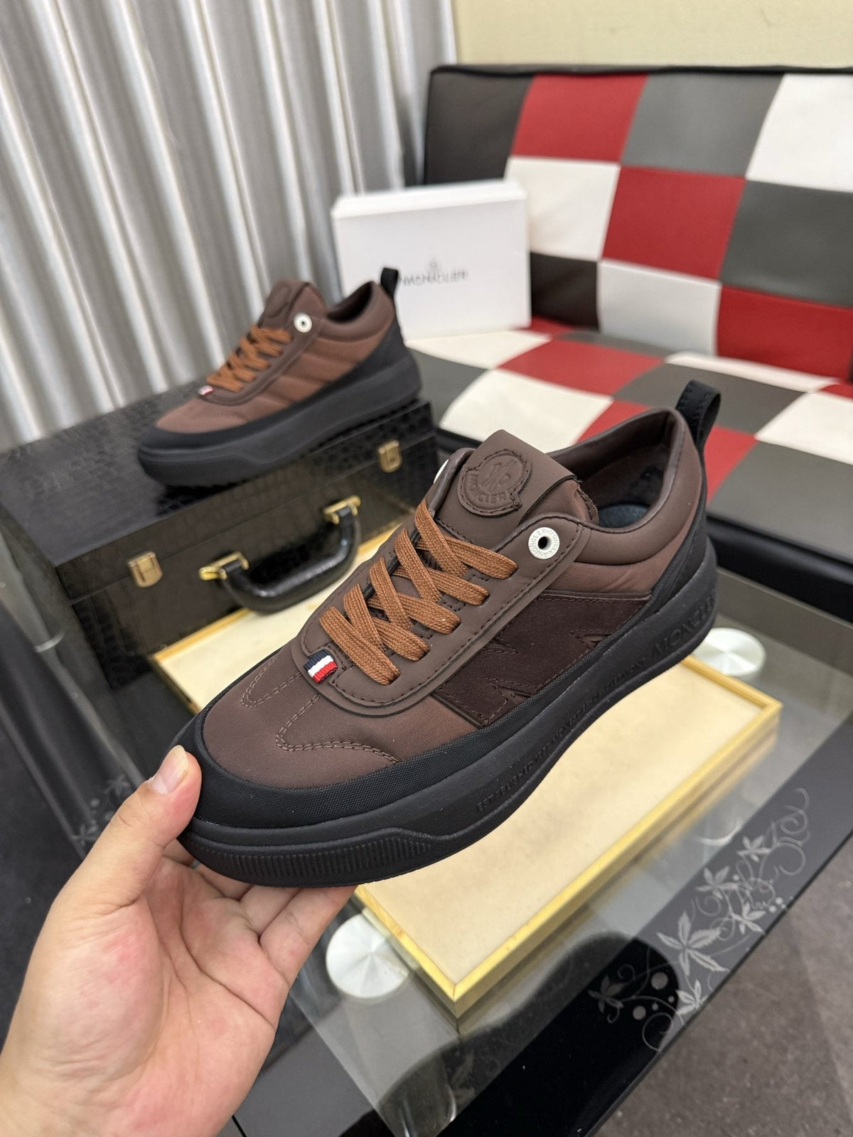 Moncler Men's Dark Brown and Black Low-Top Sneakers